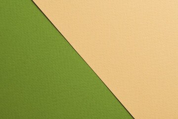 Rough kraft paper background, paper texture beige green colors. Mockup with copy space for text.