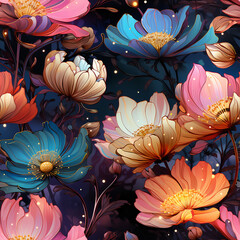 Rainbow Flowers Seamless background