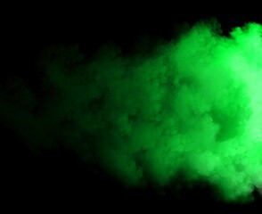 abstract smoke clouds background in green colors on black background
