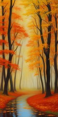Autumn forest landscape. AI generated illustration