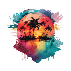 Beach Landscape | Transparent, 300dpi, digital tshirt, POD, EPS, vector, clipart, book cover, wallart, ready to print, Print-on-Demand, colorful, no background, beauty