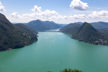 View to Lugano lake and Monte San Salvatore from Monte Bre, Ticino, Switzerland