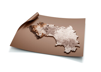 Map Of Guinea Old Style Brown On Unrolled Map Paper Sheet On White Background 3d Illustration