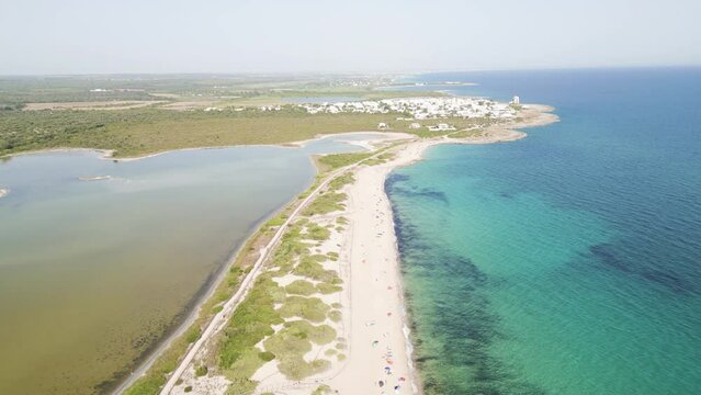 Salento - vista aerea della Riserva Naturale Orientata Salina Monaci, Torre Colimena, Manduria, Puglia