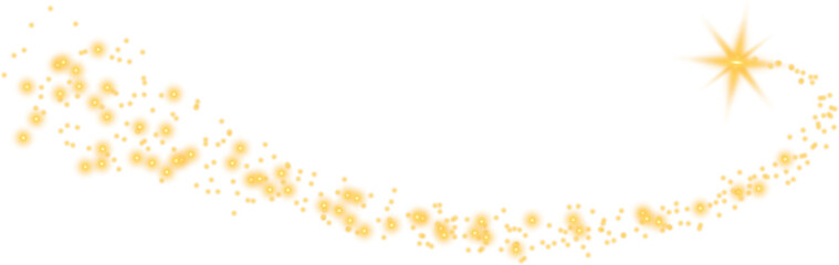 Glittering vector dust on a transparent background. Golden sparkling lights. Christmas Holiday glow particle. Magic star effect. Shine background. Festive party design. PNG image © thebeststocker