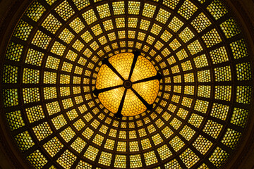 Unique perspective view of the world largest Tiffany glass domed ceiling - obrazy, fototapety, plakaty