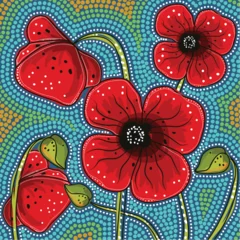 Foto op Plexiglas Aboriginal dot art of Australian poppy flower painting © rashmisingh
