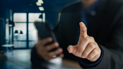 Modern Businessman Holding Smartphone with Touch Gesture