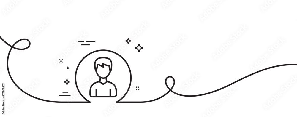 Poster user line icon. continuous one line with curl. profile avatar sign. male person silhouette symbol. p