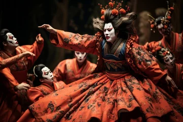 Deurstickers Fuji Dramatic Traditional Kabuki Performance, Generative AI