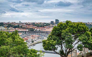 Fototapeta na wymiar The landscape view of the Luís I Bridge, in Porto