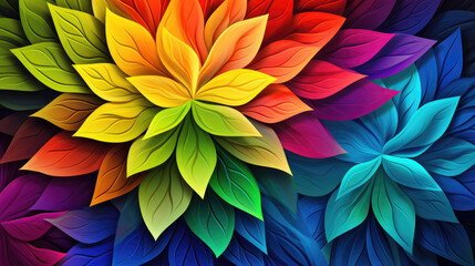 color rainbow flower and leaf wallpaper, in the style of sharp lines and edges, luminous hues AI Generative