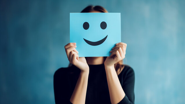woman holding a smile mask