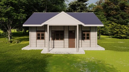 3D Rendering Illustrations of Concrete Panel House in the Woods-House Exterior