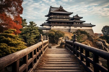 Fototapeta premium Ancient Samurai Castle Wide Lens, Generative AI 