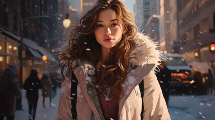 Fototapeta premium woman in winter city