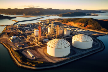 Aerial view of liquefied natural gas storage facility - obrazy, fototapety, plakaty