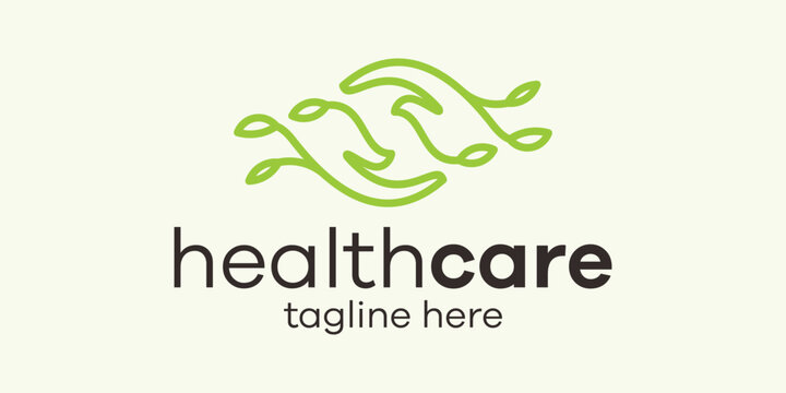 logo design health care icon vector hand and leaf