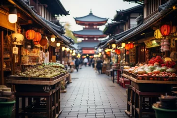 Selbstklebende Fototapete Peking Bustling Shopping District In Kyoto, Generative AI