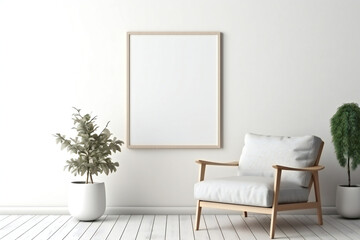 Fototapeta na wymiar Poster frame mockup in simple living room interior . Generative AI