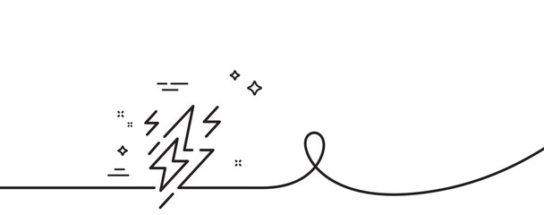 Lightning bolt line icon. Continuous one line with curl. Flash electric energy sign. Power symbol. Lightning bolt single outline ribbon. Loop curve pattern. Vector