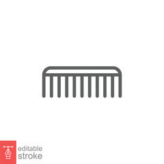 Comb icon. Simple outline style. Hair stylist tool, barber comb, fashion, beauty, hairstyle brush concept. Thin line symbol. Vector illustration isolated on white background. Editable stroke EPS 10.