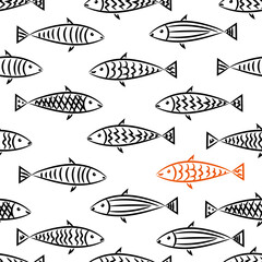 Pattern with fishes on a white background.