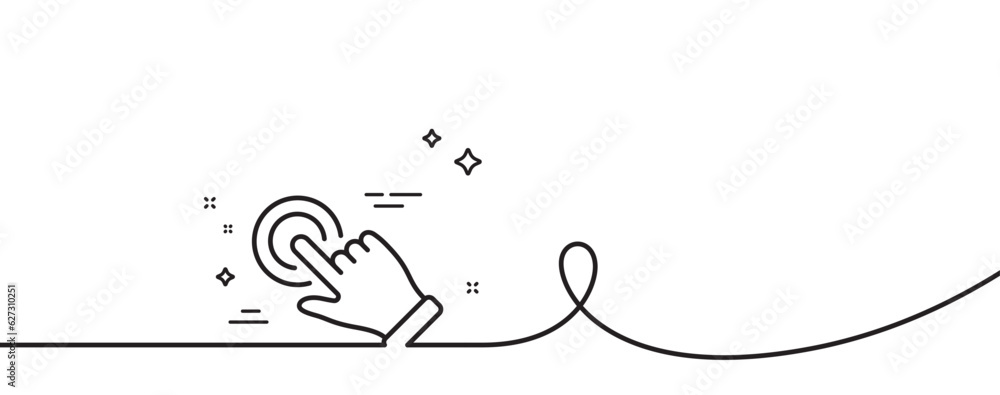Poster touchscreen gesture line icon. continuous one line with curl. click hand sign. push action symbol. t