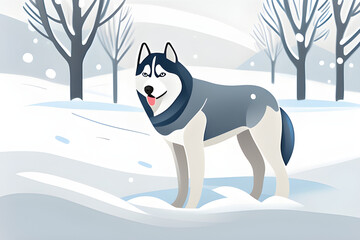 dog in winter forest, Generative AI
