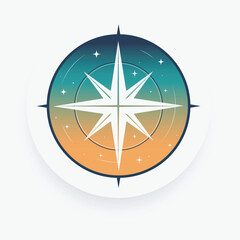 Vector illustration with stylized image of white compass on the background of evening sky. Illustration isolated from the background. 