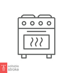 Stove icon. Simple outline style. Kitchen equipment, oven, furnace, gas, propane, restaurant concept. Thin line symbol. Vector illustration isolated on white background. Editable stroke EPS 10.