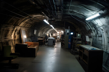 abandoned old unerground bunker interior, neural network generated photorealistic image