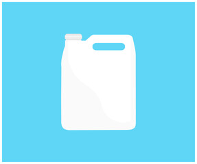 Plastic jerry can logo design. Unlabeled white plastic tank canister chemical liquid container on blue background vector design and illustration.
