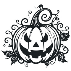 vector black and white drawing pumpkin for halloween. on a white background. element of halloween, witchcraft, magic.