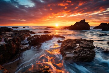 Obraz premium Stunning Coastal Sunset, Generative AI