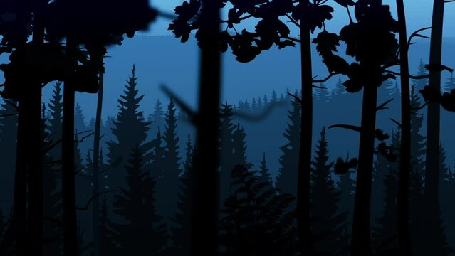 Animated graphic illustration in the form of a night in the forest