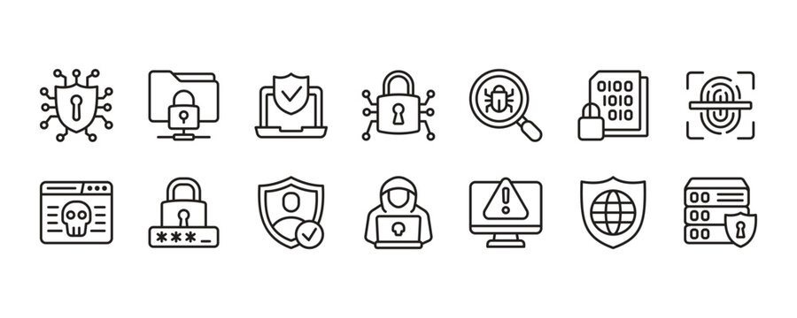 Cyber security icon set. Vector graphic illustration.