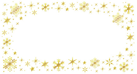 Christmas golden snowflakes blank frame illustration. Greeting card winter background with copy space. Happy New Year.