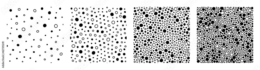 Poster black outlined and filled circles background, seamless patterns. vector simple repeatable backdrop s