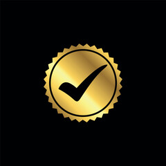 Gold Color Check Mark Checklist Badge Sticker Vector Template