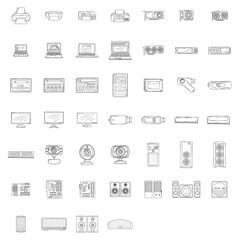 Hand drawn vector doodles. Doodle icon set isolated of Computer and Gadgets