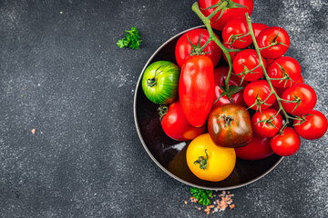 tomatoes assorted different types of tomato red, yellow, green vegetable food healthy meal food...