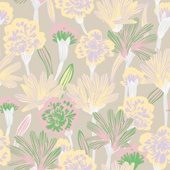Neutral Colour Botanical Floral Seamless Pattern Design