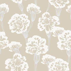 Neutral Colour Botanical Floral Seamless Pattern Design