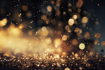 Fototapeta na wymiar Magical Bokeh Background in Christmas Colors, Luxurious Black and Gold Bokeh Design