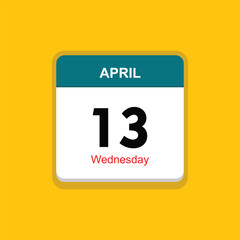 wednesday 13 april icon with yellow background, calender icon