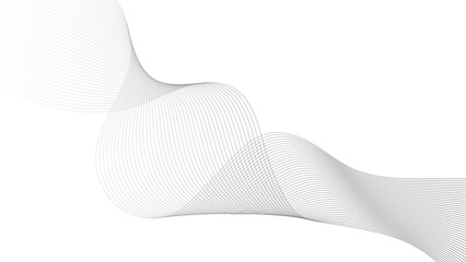 Black and white abstract background with flowing particles. Digital future technology concept. Technology abstract lines on white background. Undulate Grey Wave Swirl, frequency sound wave, 