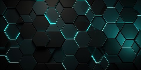 Fototapeta premium Hexagonal background with neon light, game wallpaper for setup. Generative AI