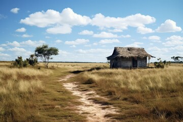 Obraz premium Landscape with a hut in the middle of the Brazilian hinterland. Generative AI
