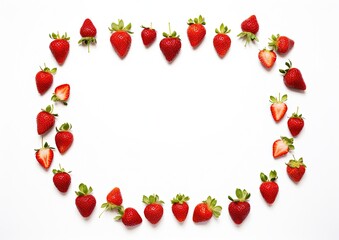 Strawberries scattered on white background. Generative AI